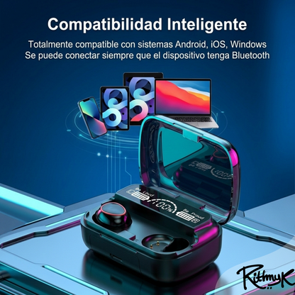 Audífonos M10 de Rithmyk con compatibilidad inteligente para Android, iOS y Windows. Conexión fácil. 